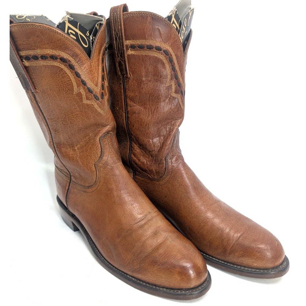 Lucchese 1883  Men's Mad Dog Goat Leather Roper USA made Boots: size 9.5 D / Tan